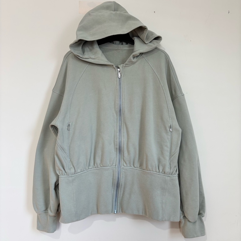 lululemon athletica green cotton fern hugged waist zip up relaxed fit Hoodie 12